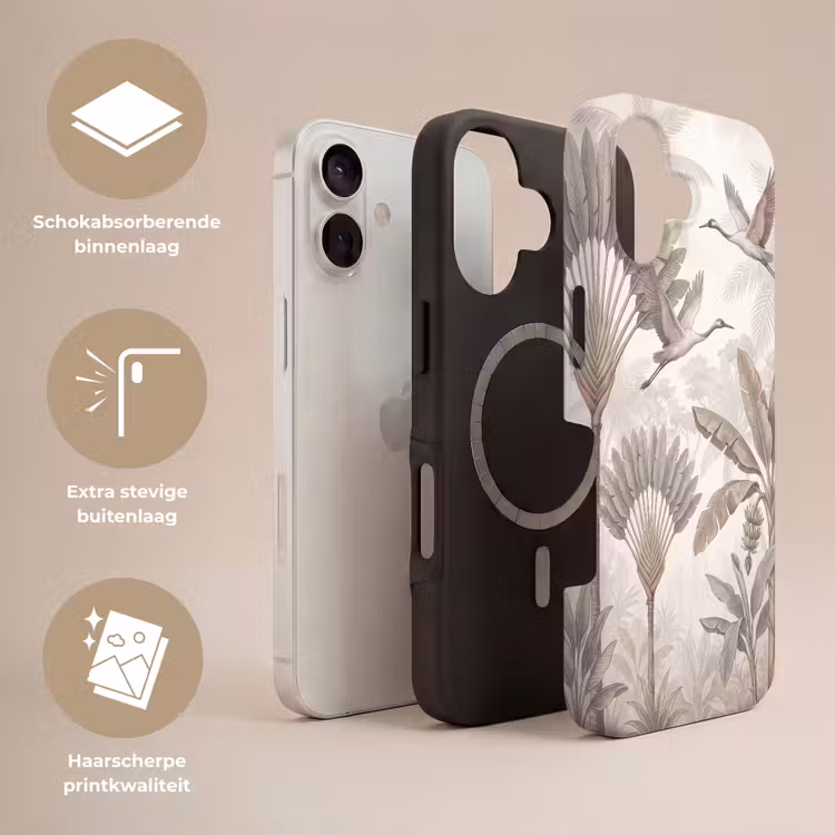 Vogel - Tropisch - Jungle - Natuur - Beige Toughcase MagSafe Apple iPhone 17 klein -USP_Lagen_NL