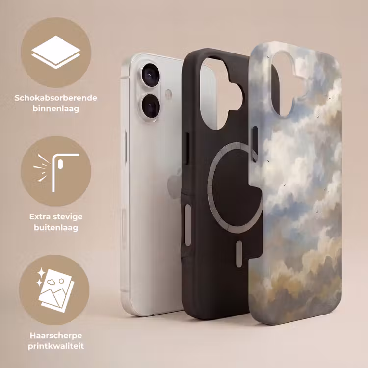 Vogel - Wolken - Natuur - Modern - Grijs Toughcase MagSafe Apple iPhone 17 klein -USP_Lagen_NL