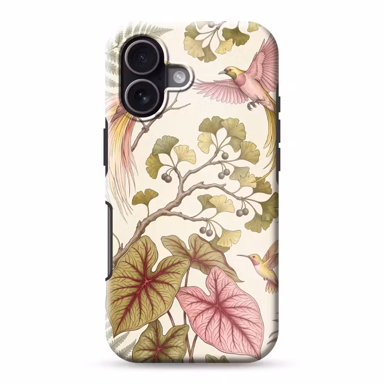 Vogels - Tropisch - Botanisch - Roze Toughcase MagSafe Apple iPhone 17 klein -3d