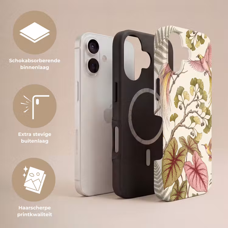 Vogels - Tropisch - Botanisch - Roze Toughcase MagSafe Apple iPhone 17 klein -USP_Lagen_NL