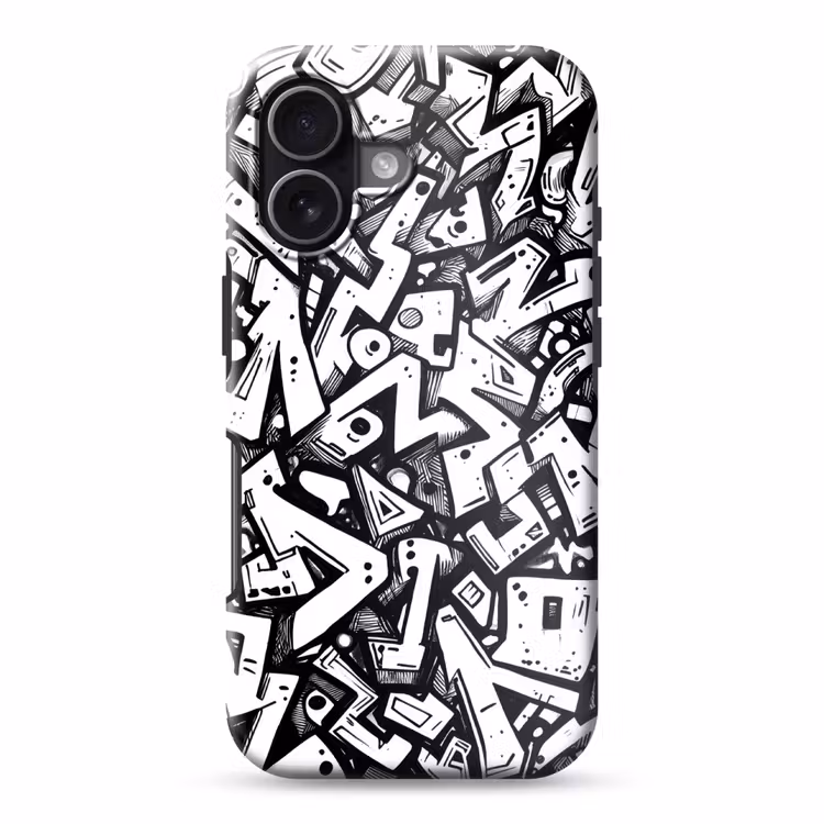 Vormen - Letters - Graffiti - Zwart Toughcase MagSafe Apple iPhone 17 klein -3d