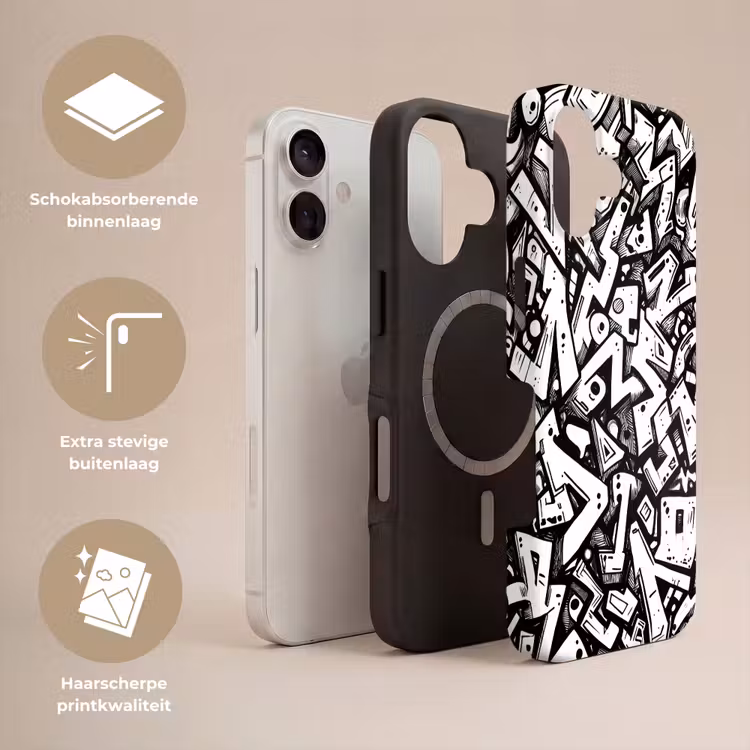 Vormen - Letters - Graffiti - Zwart Toughcase MagSafe Apple iPhone 17 klein -USP_Lagen_NL