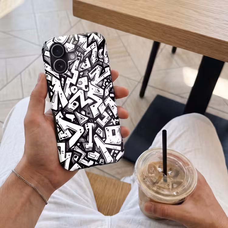 Vormen - Letters - Graffiti - Zwart Toughcase MagSafe Apple iPhone 17 klein -Sfeer1M
