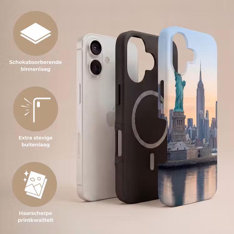 Vrijheidsbeeld - New York - Zonsopgang - Stad - Architectuur Toughcase MagSafe Apple iPhone 17 klein -USP_Lagen_NL