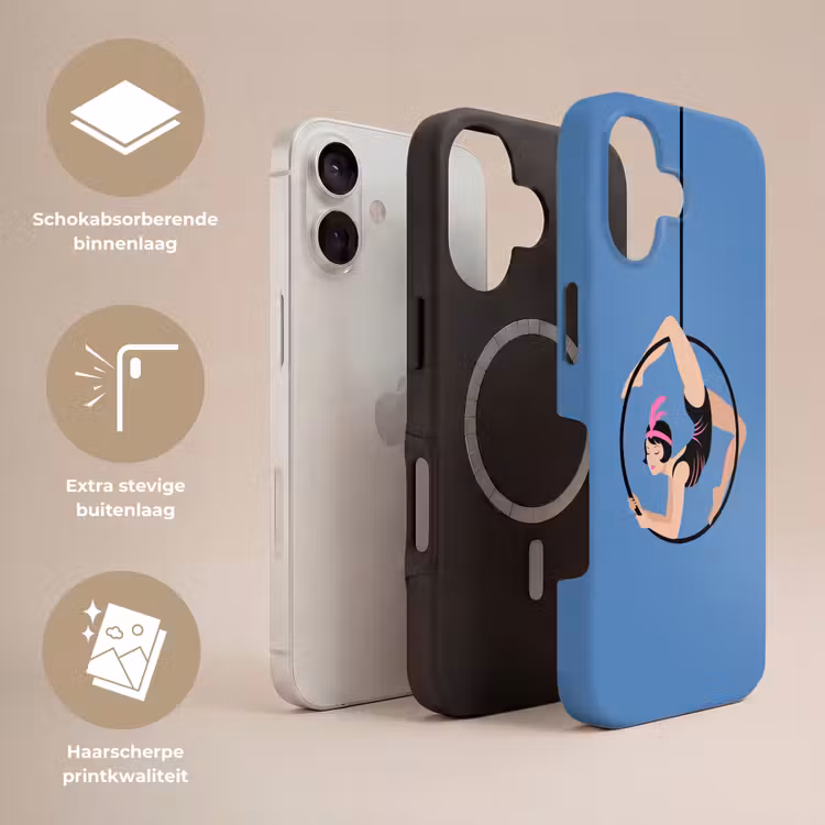 Vrouw - Aerial hoop - Art deco - Illustratie - Blauw Toughcase MagSafe Apple iPhone 17 klein -USP_Lagen_NL