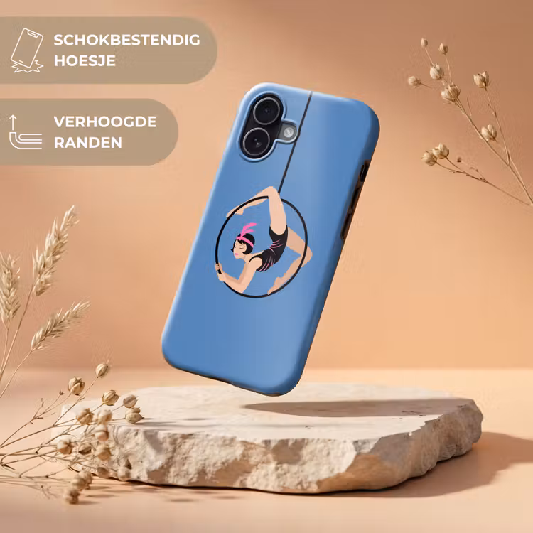 Vrouw - Aerial hoop - Art deco - Illustratie - Blauw Toughcase MagSafe Apple iPhone 17 klein -USP_RandenV_NL