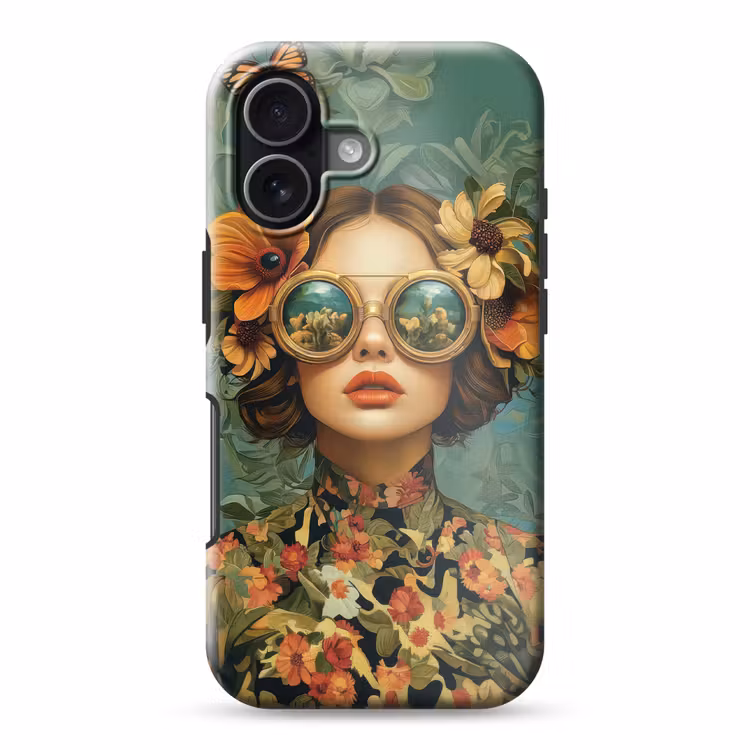 Vrouw - Bloemen - Vlinders - Natuur - Vintage Toughcase MagSafe Apple iPhone 17 klein -3d
