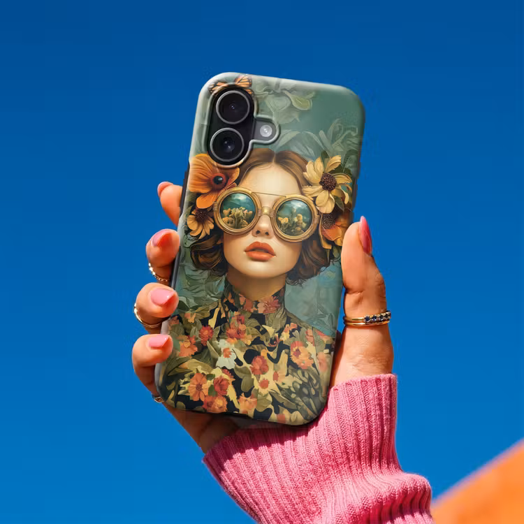 Vrouw - Bloemen - Vlinders - Natuur - Vintage Toughcase MagSafe Apple iPhone 17 klein -Sfeer1V
