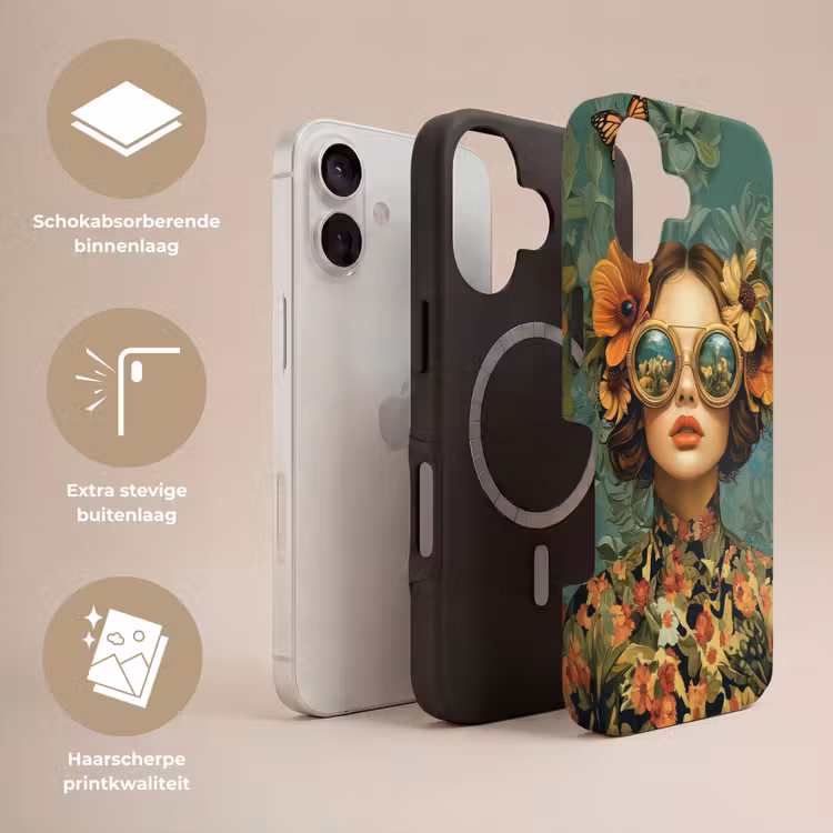 Vrouw - Bloemen - Vlinders - Natuur - Vintage Toughcase MagSafe Apple iPhone 17 klein -USP_Lagen_NL