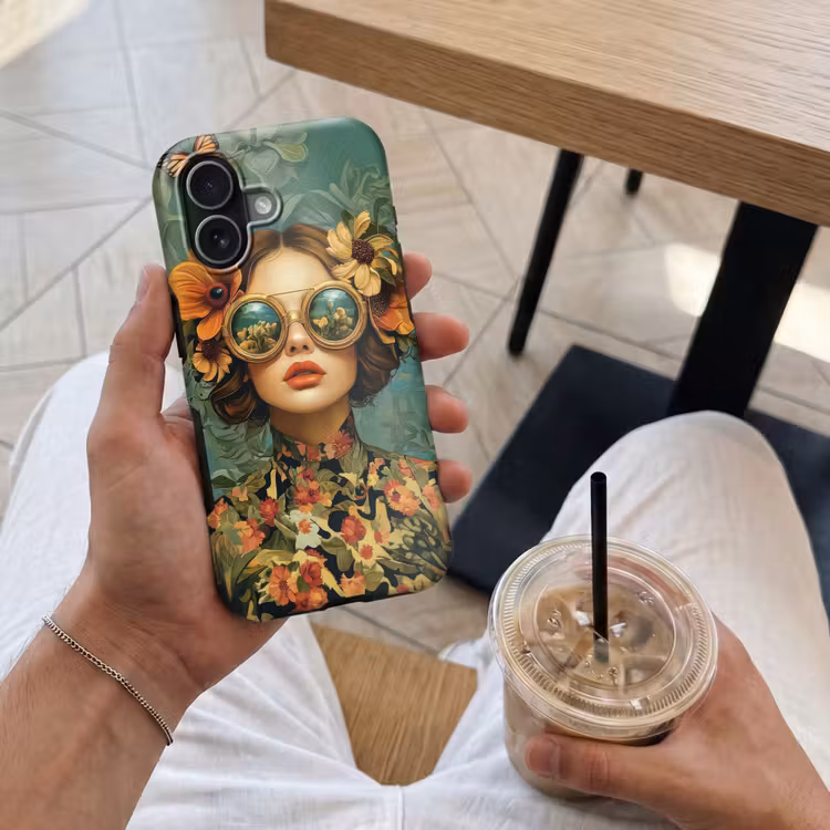 Vrouw - Bloemen - Vlinders - Natuur - Vintage Toughcase MagSafe Apple iPhone 17 klein -Sfeer1M