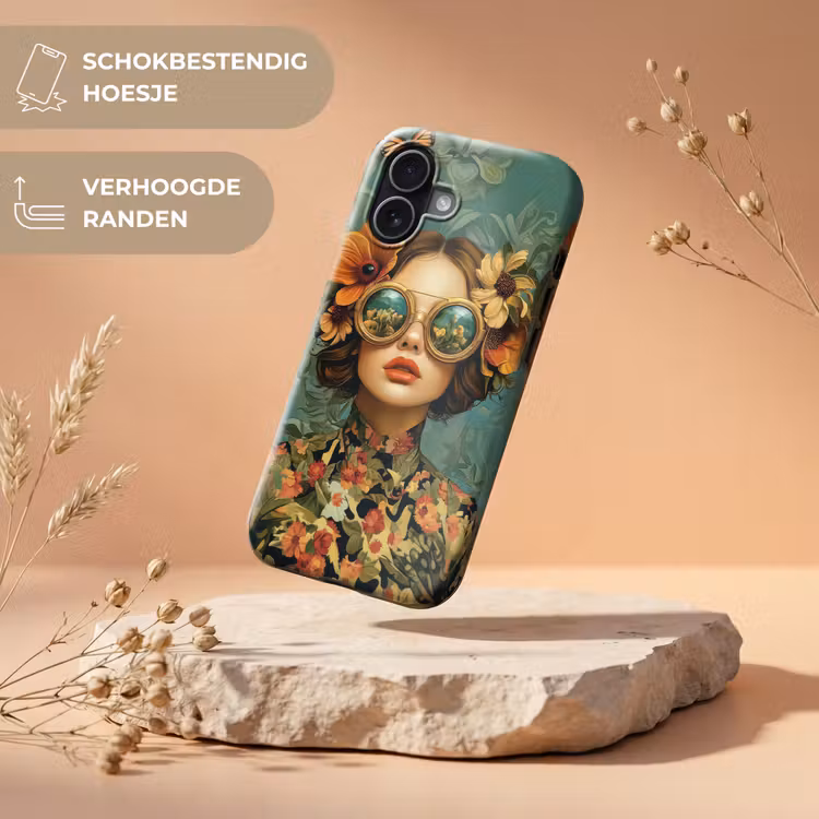 Vrouw - Bloemen - Vlinders - Natuur - Vintage Toughcase MagSafe Apple iPhone 17 klein -USP_RandenV_NL