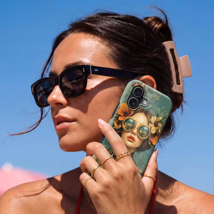 Vrouw - Bloemen - Vlinders - Natuur - Vintage Toughcase MagSafe Apple iPhone 17 klein -Sfeer2V