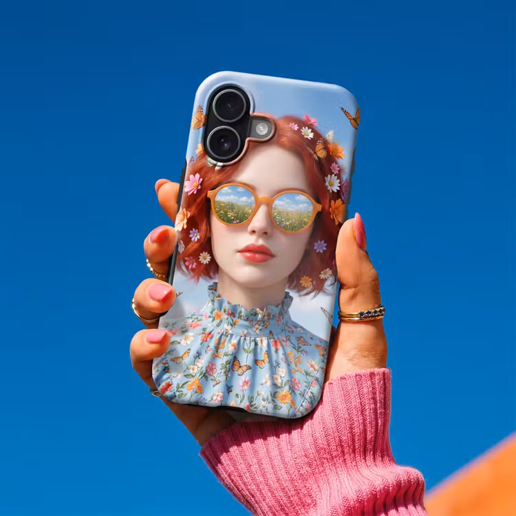 Vrouw - Bloemen - Zomer - Portret - Kleurrijk Toughcase MagSafe Apple iPhone 17 klein -Sfeer1V