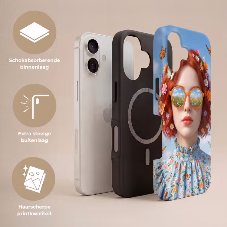 Vrouw - Bloemen - Zomer - Portret - Kleurrijk Toughcase MagSafe Apple iPhone 17 klein -USP_Lagen_NL