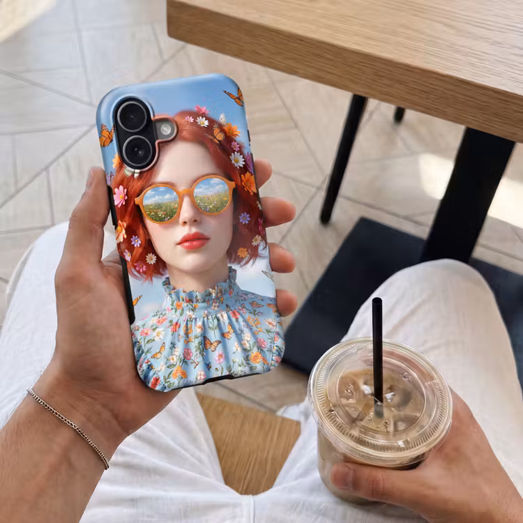 Vrouw - Bloemen - Zomer - Portret - Kleurrijk Toughcase MagSafe Apple iPhone 17 klein -Sfeer1M