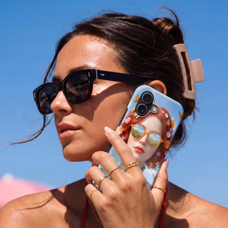 Vrouw - Bloemen - Zomer - Portret - Kleurrijk Toughcase MagSafe Apple iPhone 17 klein -Sfeer2V