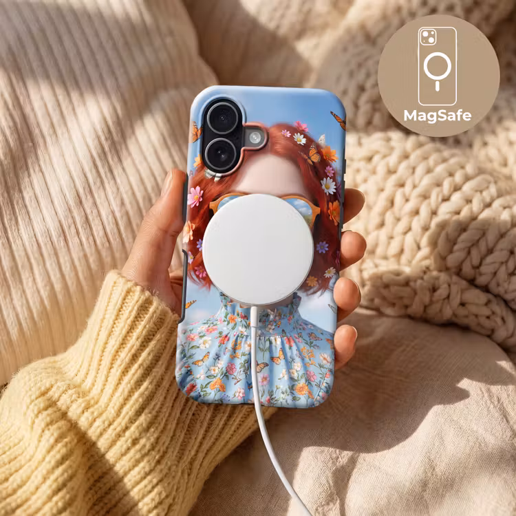 Vrouw - Bloemen - Zomer - Portret - Kleurrijk Toughcase MagSafe Apple iPhone 17 klein -USP_MagsafeV