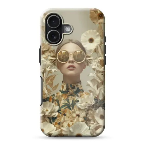 Vrouw - Bloemen - Zonnebril - Wit Toughcase MagSafe Apple iPhone 17 klein -3d