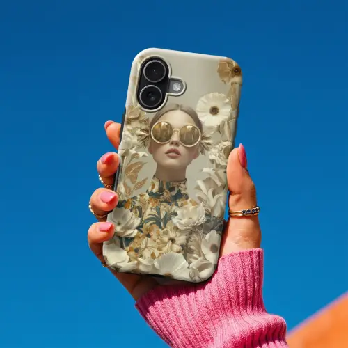 Vrouw - Bloemen - Zonnebril - Wit Toughcase MagSafe Apple iPhone 17 klein -Sfeer1V