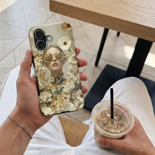 Vrouw - Bloemen - Zonnebril - Wit Toughcase MagSafe Apple iPhone 17 klein -Sfeer1M