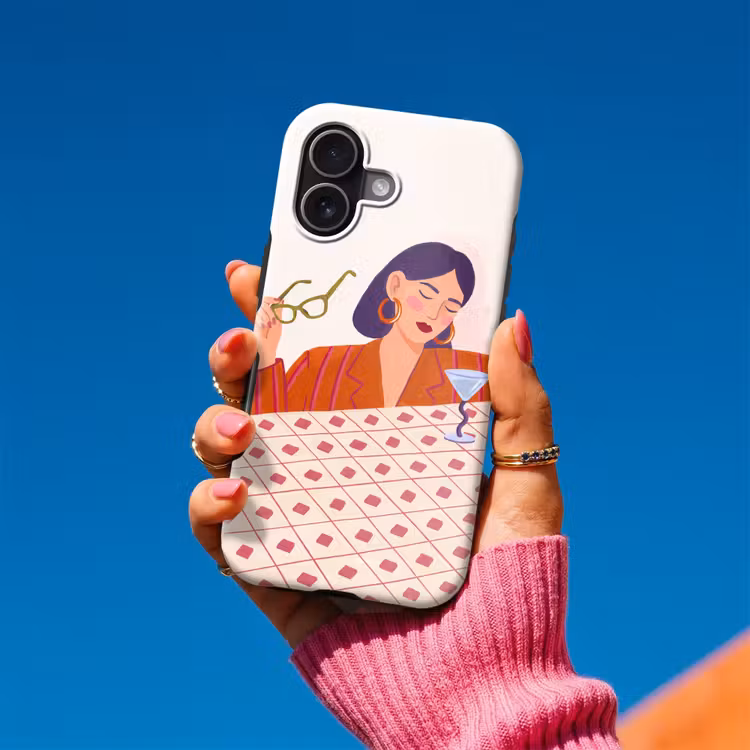 Vrouw - Bril - Cocktail - Illustratie - Modern Toughcase MagSafe Apple iPhone 17 klein -Sfeer1V