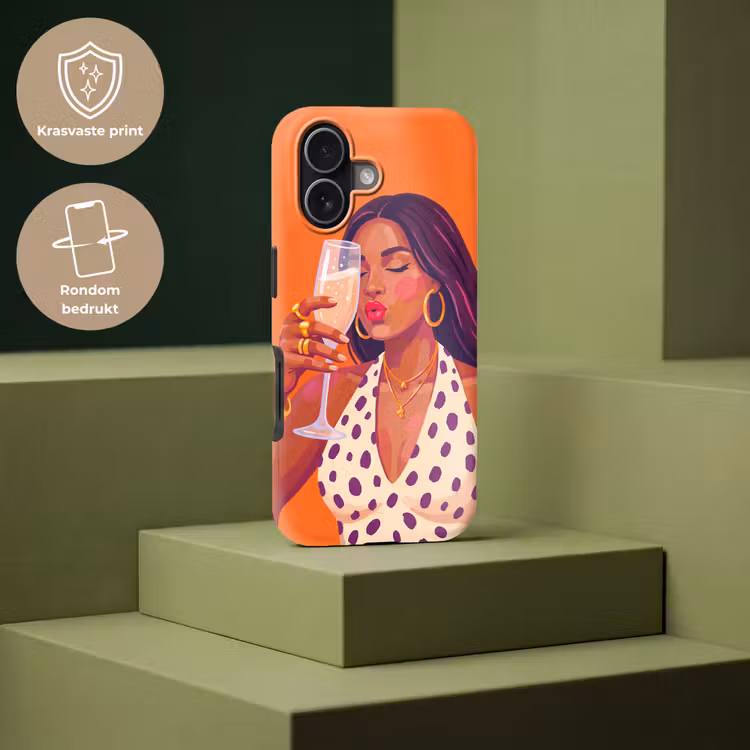 Vrouw - Champagne - Feest - Modern - Oranje Toughcase MagSafe Apple iPhone 17 klein -USP_PrintM_NL