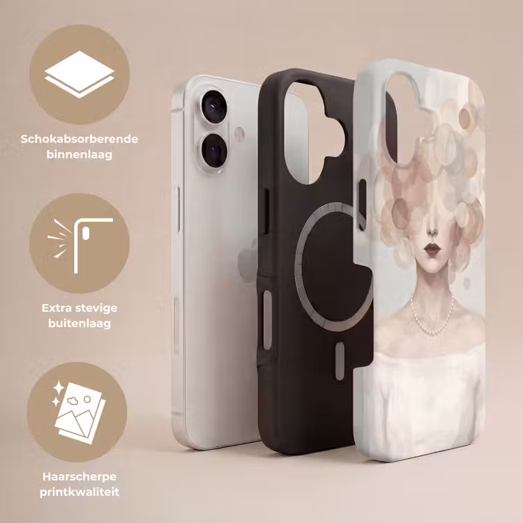 Vrouw - Cirkels - Beige Toughcase MagSafe Apple iPhone 17 klein -USP_Lagen_NL