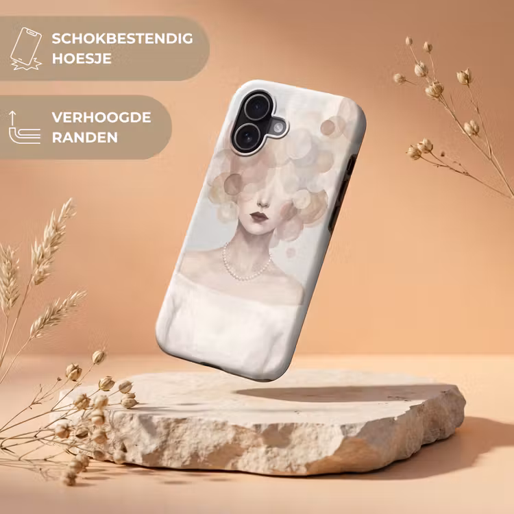 Vrouw - Cirkels - Beige Toughcase MagSafe Apple iPhone 17 klein -USP_RandenV_NL