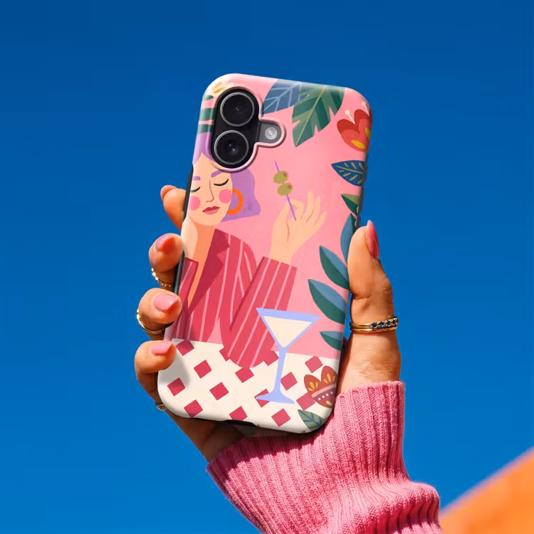 Vrouw - Cocktail - Bloemen - Modern - Roze Toughcase MagSafe Apple iPhone 17 klein -Sfeer1V