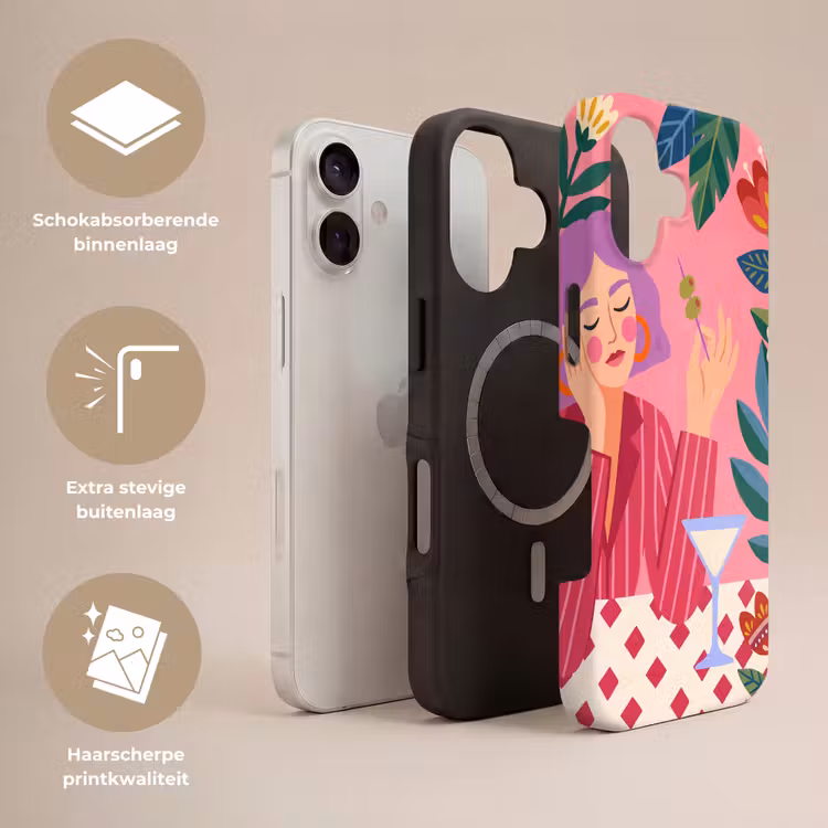 Vrouw - Cocktail - Bloemen - Modern - Roze Toughcase MagSafe Apple iPhone 17 klein -USP_Lagen_NL