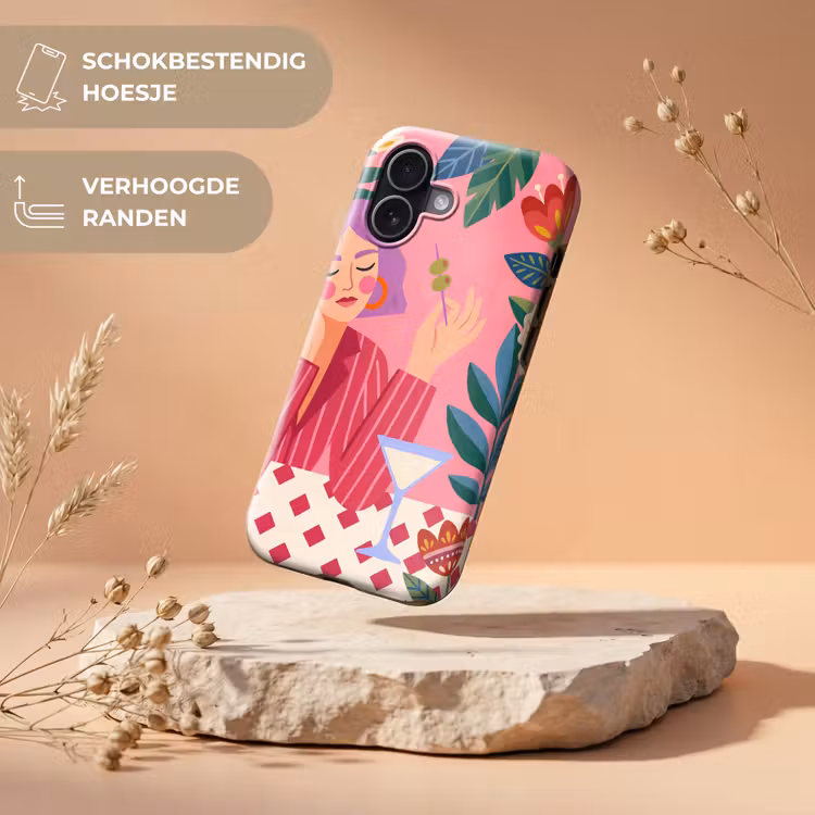 Vrouw - Cocktail - Bloemen - Modern - Roze Toughcase MagSafe Apple iPhone 17 klein -USP_RandenV_NL