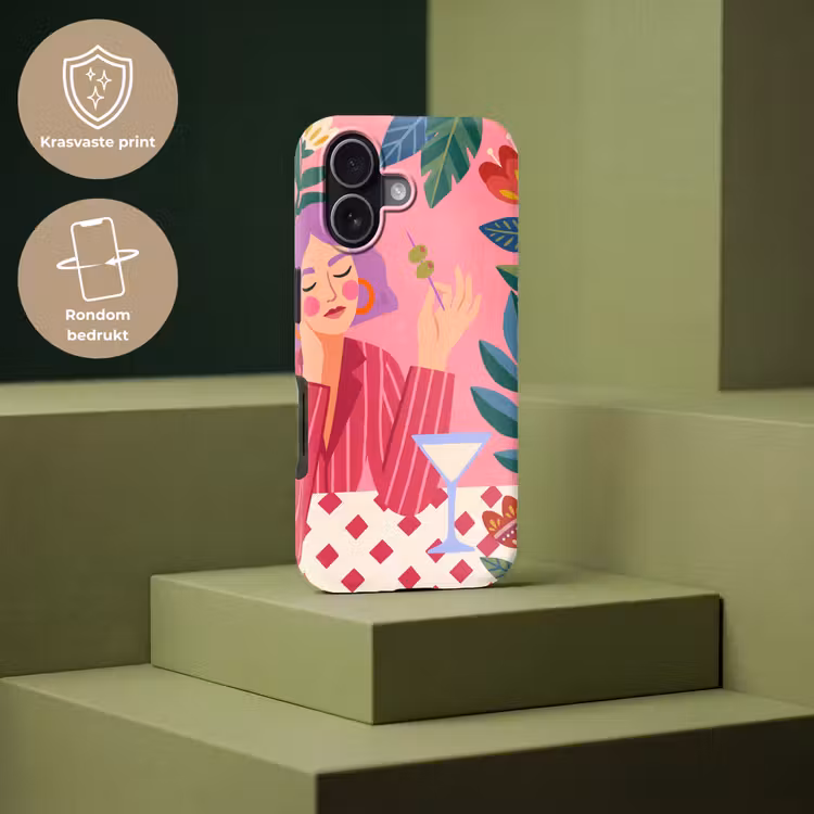 Vrouw - Cocktail - Bloemen - Modern - Roze Toughcase MagSafe Apple iPhone 17 klein -USP_PrintM_NL