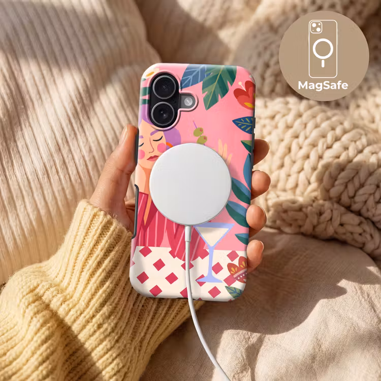 Vrouw - Cocktail - Bloemen - Modern - Roze Toughcase MagSafe Apple iPhone 17 klein -USP_MagsafeV