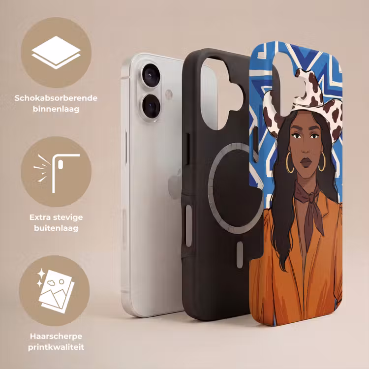 Vrouw - Cowboyhoed - Portret - Modern - Blauw Toughcase MagSafe Apple iPhone 17 klein -USP_Lagen_NL