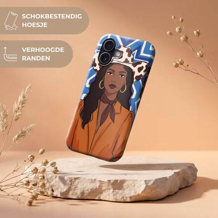 Vrouw - Cowboyhoed - Portret - Modern - Blauw Toughcase MagSafe Apple iPhone 17 klein -USP_RandenV_NL