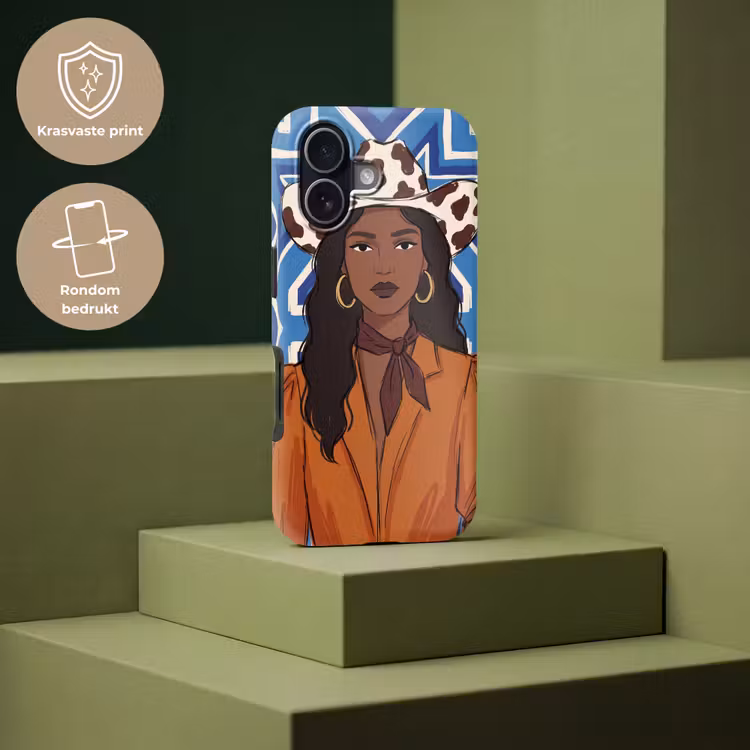 Vrouw - Cowboyhoed - Portret - Modern - Blauw Toughcase MagSafe Apple iPhone 17 klein -USP_PrintM_NL