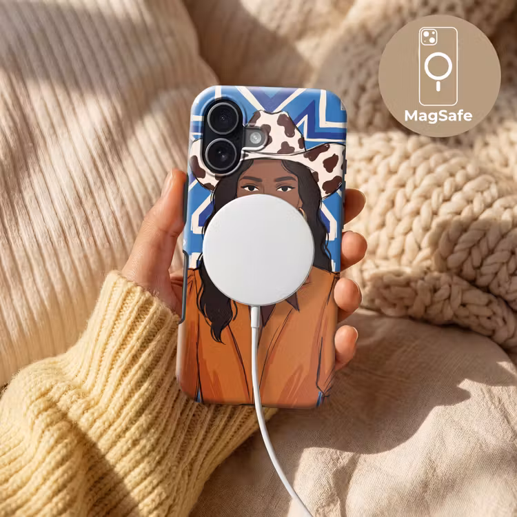 Vrouw - Cowboyhoed - Portret - Modern - Blauw Toughcase MagSafe Apple iPhone 17 klein -USP_MagsafeV