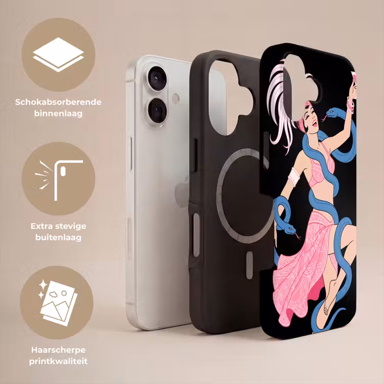 Vrouw - Danseres - Slangen - Art Deco - Roze Toughcase MagSafe Apple iPhone 17 klein -USP_Lagen_NL