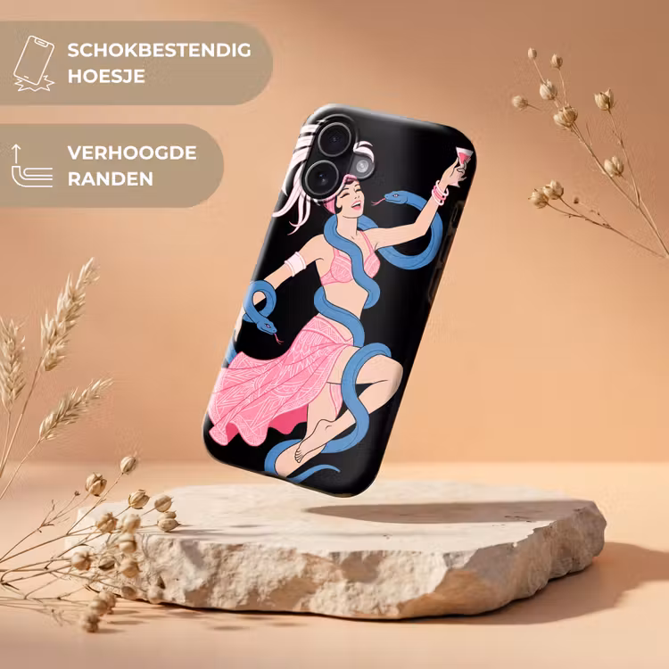 Vrouw - Danseres - Slangen - Art Deco - Roze Toughcase MagSafe Apple iPhone 17 klein -USP_RandenV_NL