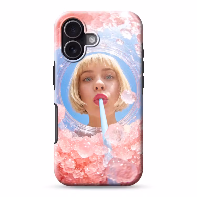 Vrouw - Drank - Zomer - Roze - Blauw Toughcase MagSafe Apple iPhone 17 klein -3d