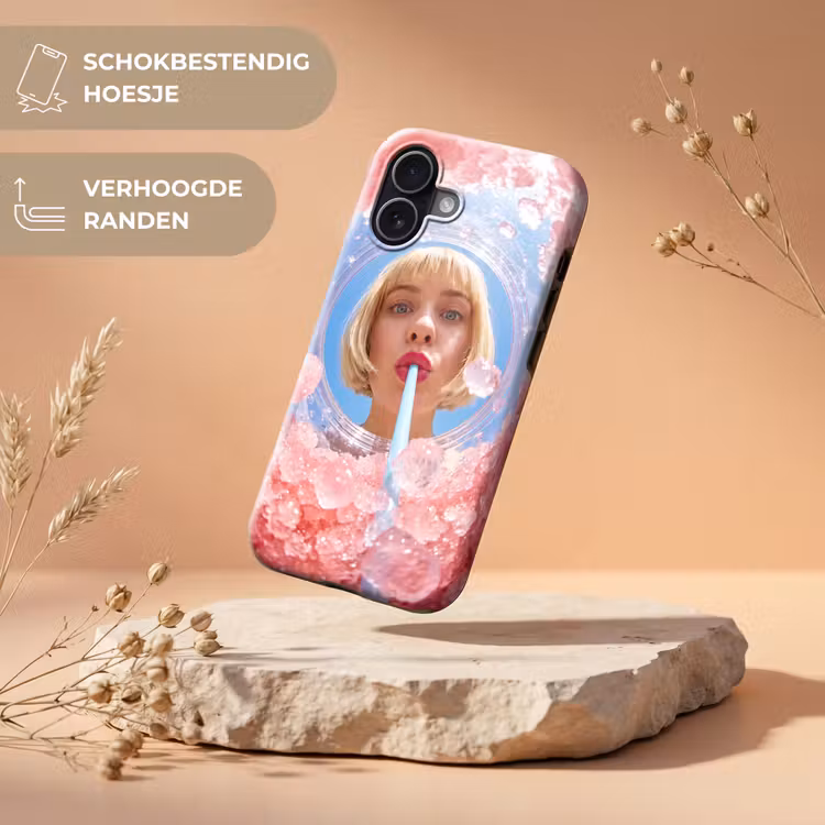 Vrouw - Drank - Zomer - Roze - Blauw Toughcase MagSafe Apple iPhone 17 klein -USP_RandenV_NL