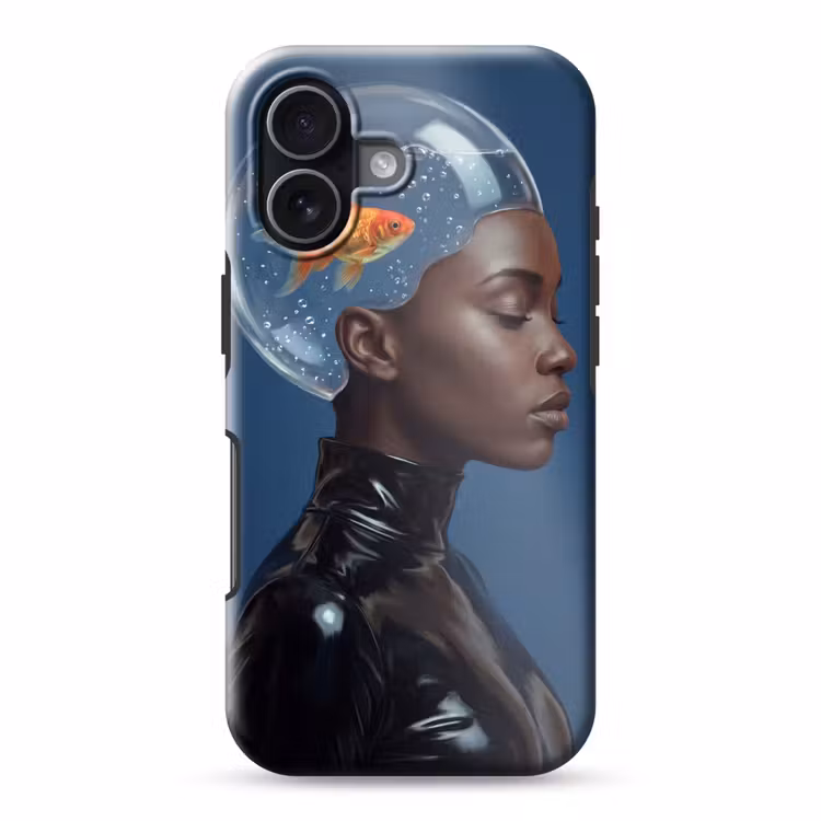Vrouw - Goudvis - Hoofd - Abstract - Blauw Toughcase MagSafe Apple iPhone 17 klein -3d