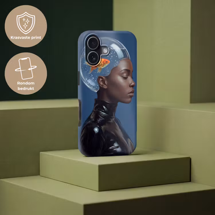 Vrouw - Goudvis - Hoofd - Abstract - Blauw Toughcase MagSafe Apple iPhone 17 klein -USP_PrintM_NL