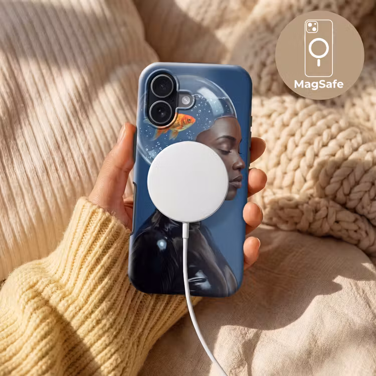 Vrouw - Goudvis - Hoofd - Abstract - Blauw Toughcase MagSafe Apple iPhone 17 klein -USP_MagsafeV