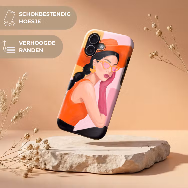 Vrouw - Hoed - Mode - Modern - Oranje Toughcase MagSafe Apple iPhone 17 klein -USP_RandenV_NL
