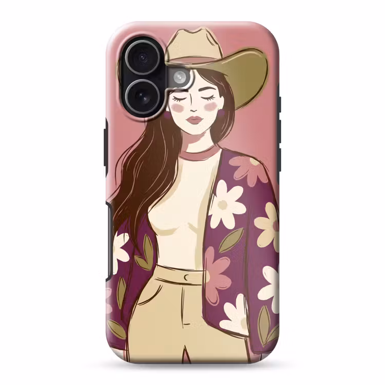 Vrouw - Hoed - Portret - Illustratie - Roze Toughcase MagSafe Apple iPhone 17 klein -3d