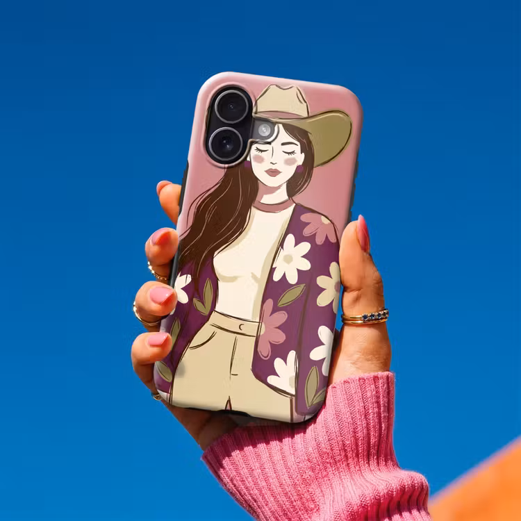 Vrouw - Hoed - Portret - Illustratie - Roze Toughcase MagSafe Apple iPhone 17 klein -Sfeer1V