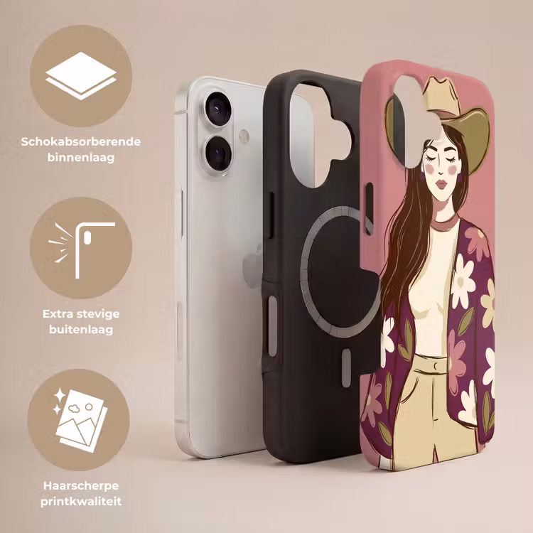 Vrouw - Hoed - Portret - Illustratie - Roze Toughcase MagSafe Apple iPhone 17 klein -USP_Lagen_NL