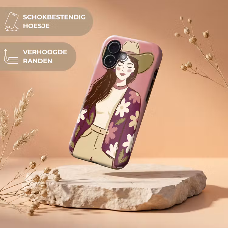 Vrouw - Hoed - Portret - Illustratie - Roze Toughcase MagSafe Apple iPhone 17 klein -USP_RandenV_NL