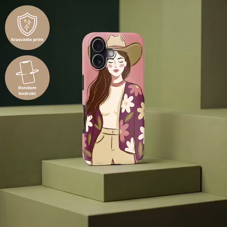 Vrouw - Hoed - Portret - Illustratie - Roze Toughcase MagSafe Apple iPhone 17 klein -USP_PrintM_NL